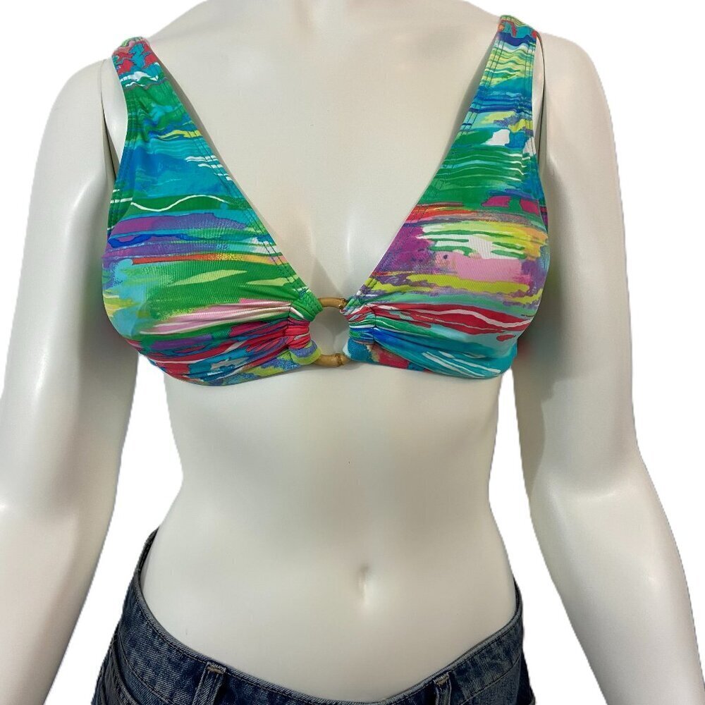 Lauren Ralph Lauren Bikini Top Size 6 Coral Print Padded with Center Ring NWT